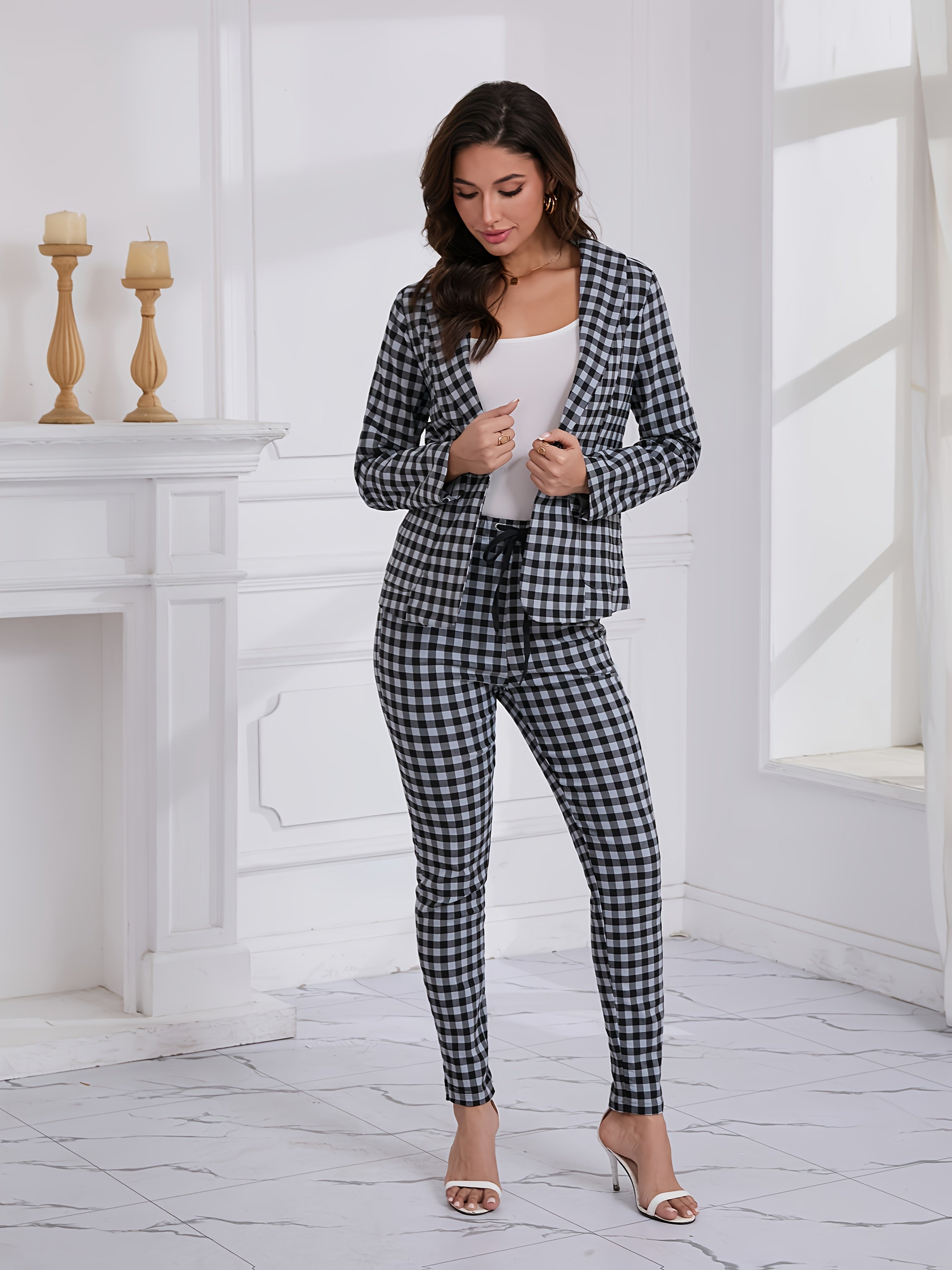 Amélie™ | PREMIUM Ensemble Blazer à Carreaux & Pantalon – Look Élégant Printemps/Hiver