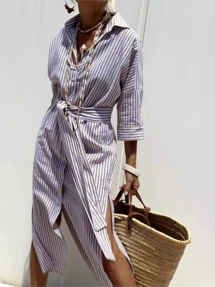 Denise™ | Robe rayée avec col