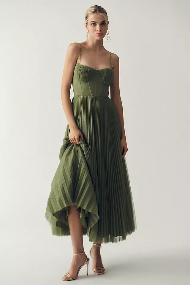 Élodie™ | Robe Midi Fit & Flare en Tulle Plissé