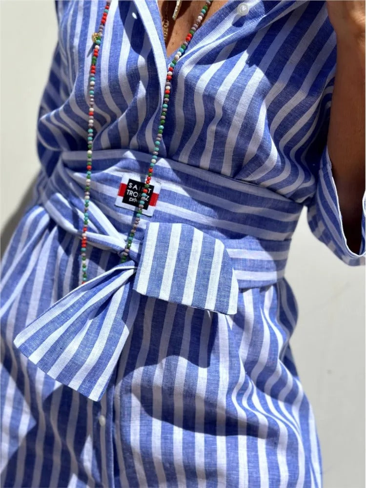 Denise™ | Robe rayée avec col