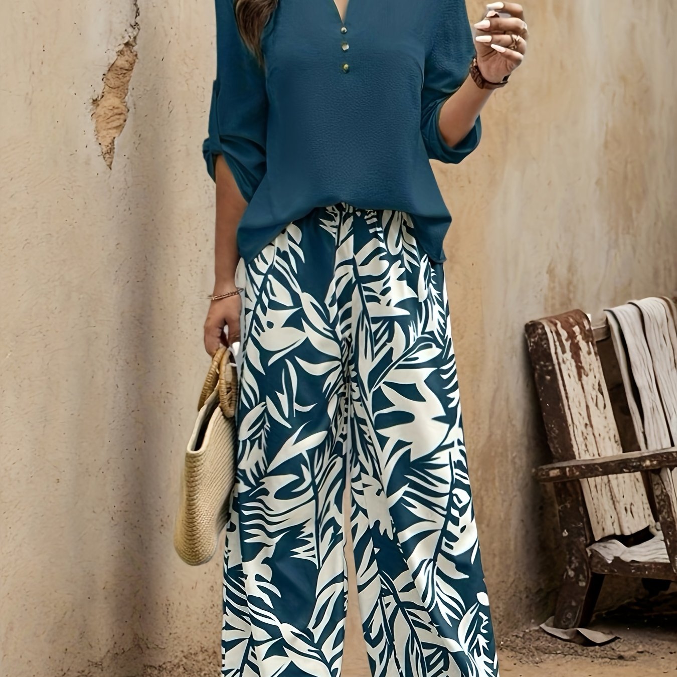 Aurora™ | Ensemble Pull Long + Pantalon Élégant avec Imprimé Tropical – Collection Printemps/Été