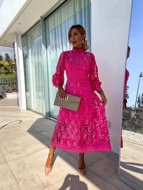 Elaina™ | Robe Midi Chic avec Éléments en Dentelle Élégante