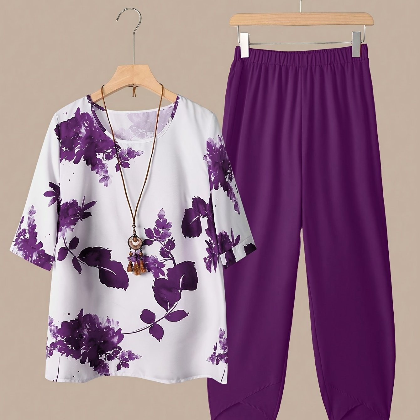 Amara™ | Ensemble Haut Manches Courtes et Pantalon Imprimé Fleurs – Look Élégant Printemps/Automne