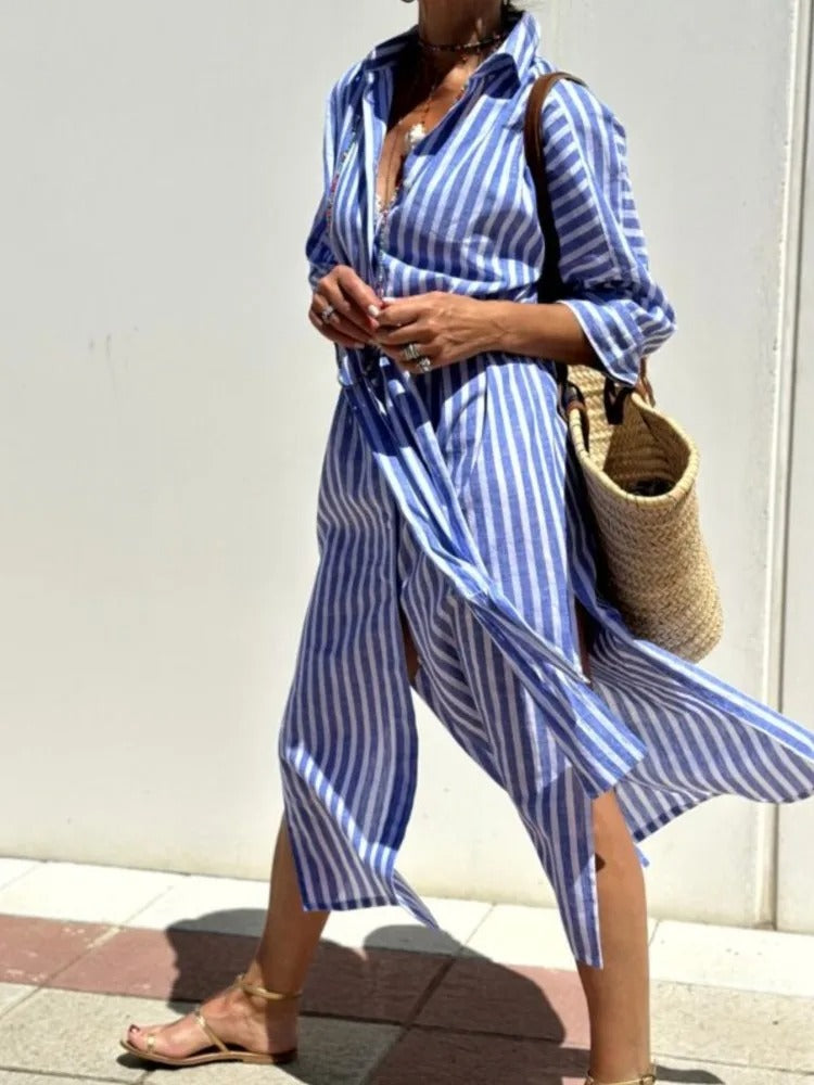 Denise™ | Robe rayée avec col