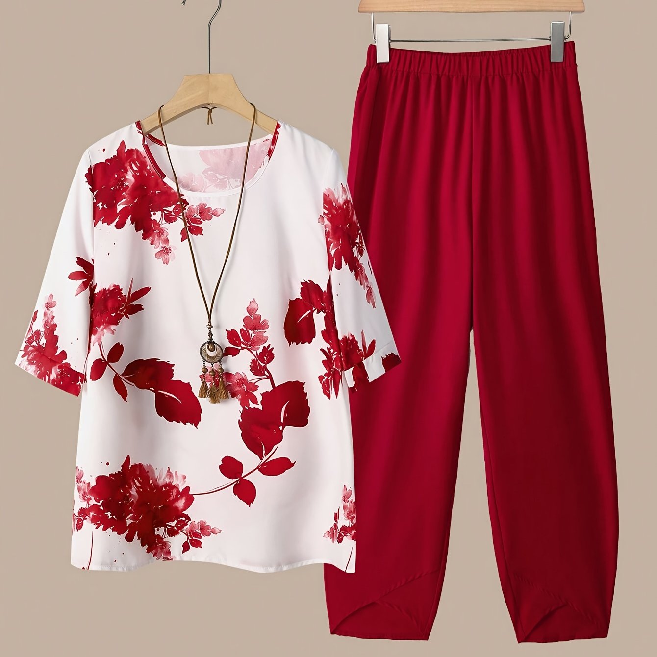 Amara™ | Ensemble Haut Manches Courtes et Pantalon Imprimé Fleurs – Look Élégant Printemps/Automne