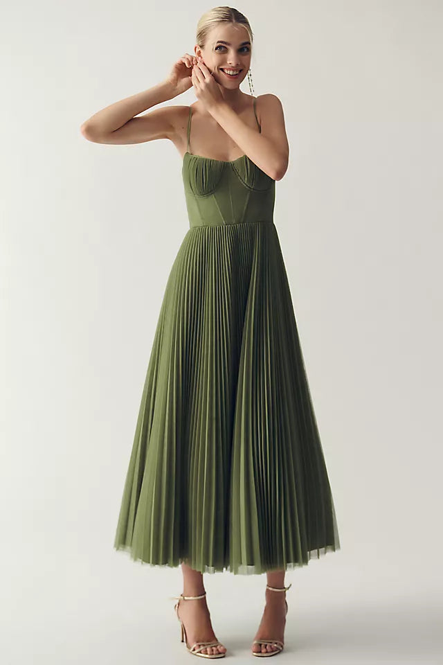 Élodie™ | Robe Midi Fit & Flare en Tulle Plissé