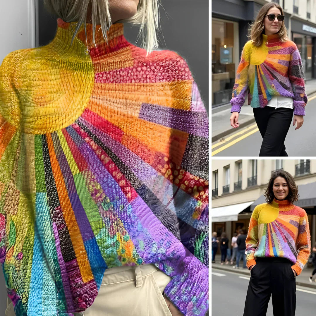 Eugénie™ | Pull col roulé patchwork soleil éclatant