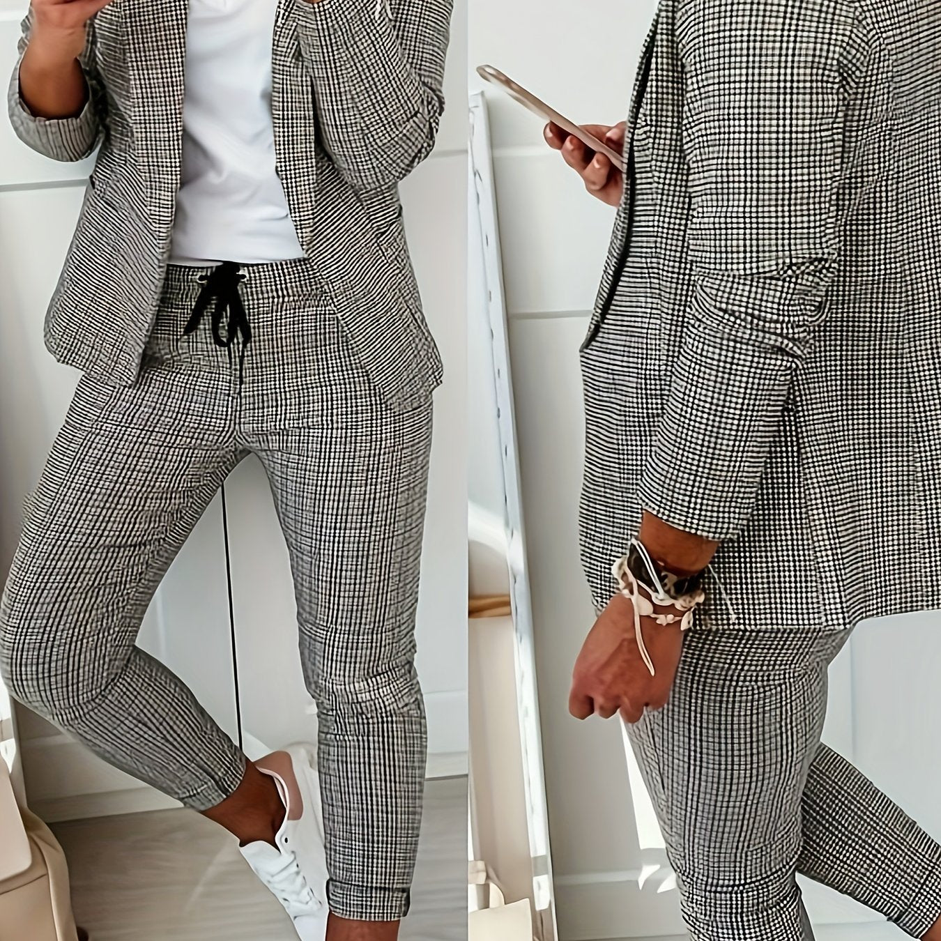 Amélie™ | PREMIUM Ensemble Blazer à Carreaux & Pantalon – Look Élégant Printemps/Hiver
