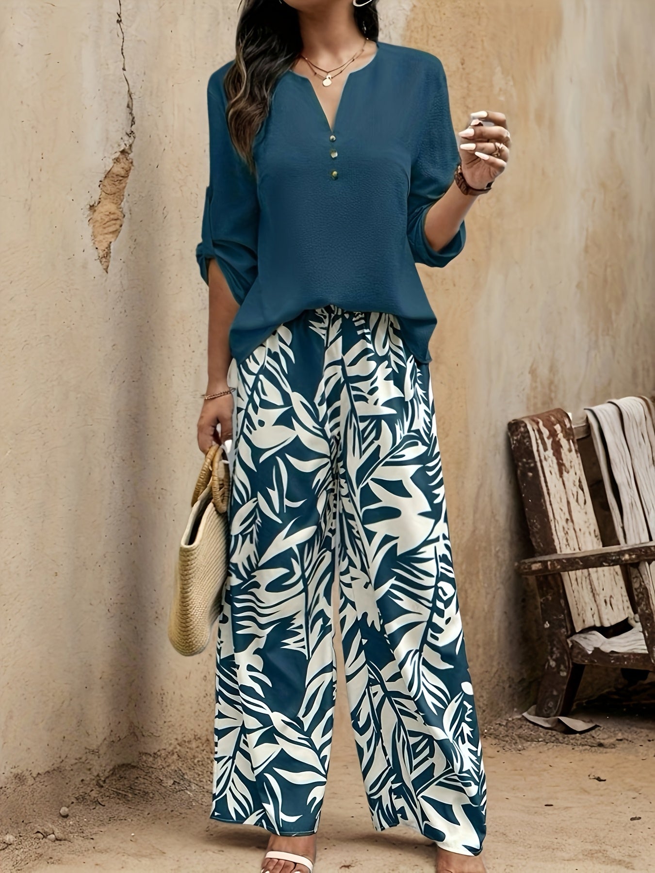 Aurora™ | Ensemble Pull Long + Pantalon Élégant avec Imprimé Tropical – Collection Printemps/Été